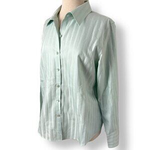 Talbots Women's Button Up Collared Cotton Shirt Tonal Stripes Long Sleeve Sz 14